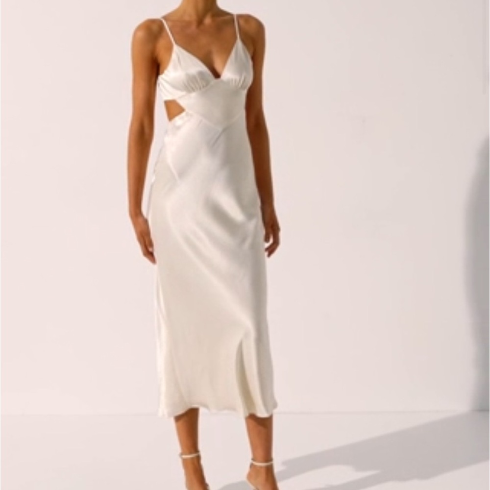 Shona Joy La Lune Cream Backless Midi Dress